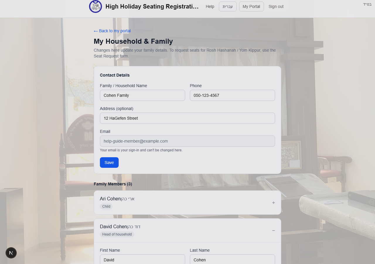 Update a family member: Expanded family member card
